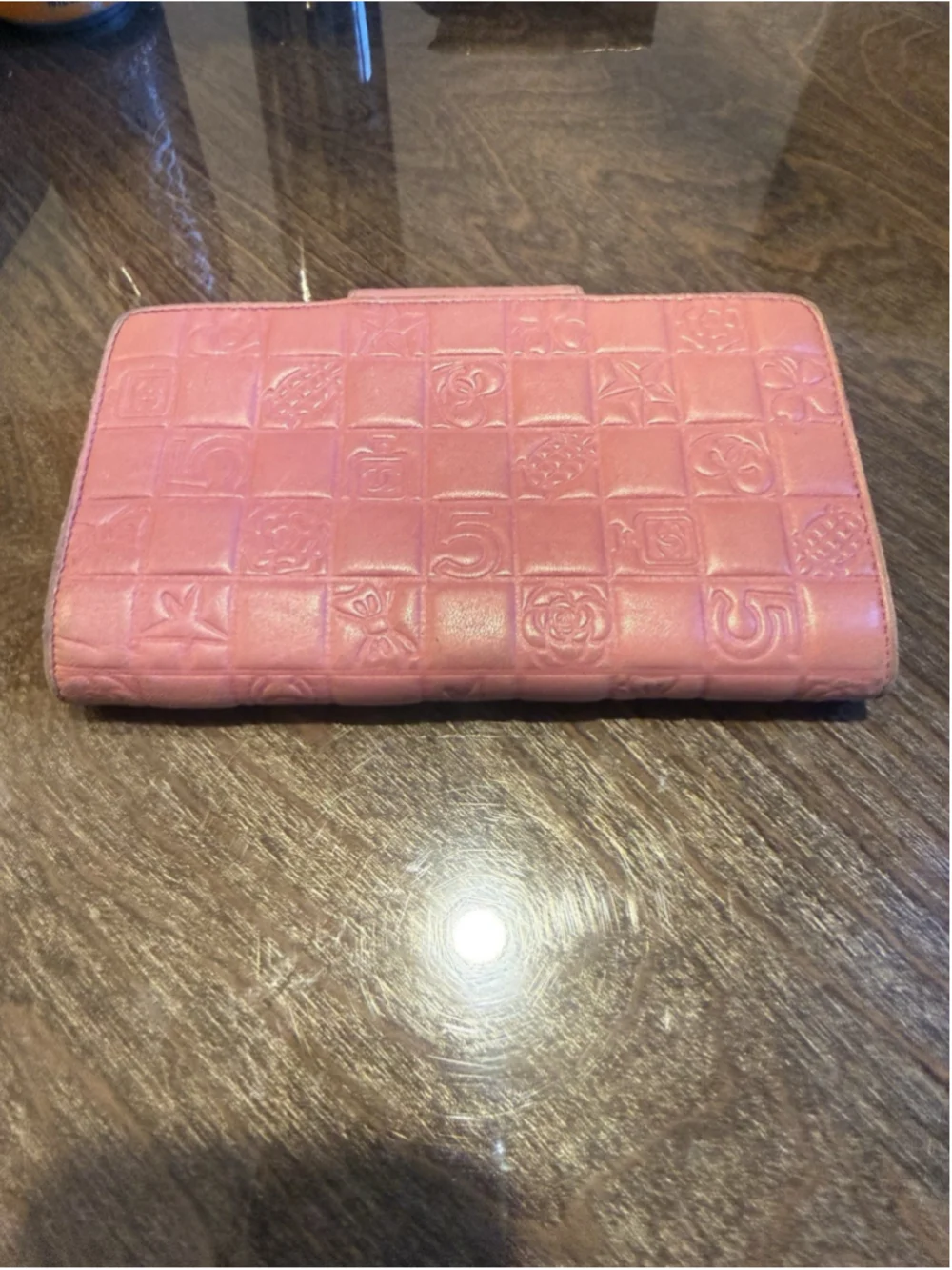 Chanel Pink Chocolate Bar CC Long Wallet Lambskin Leather